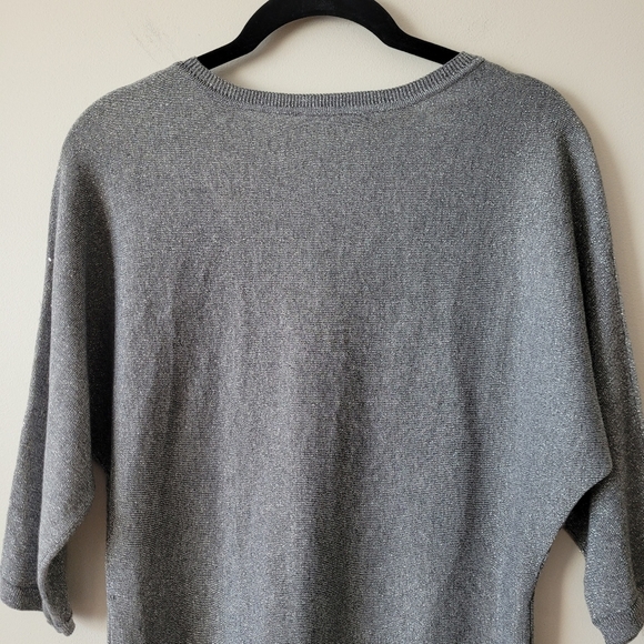 Smart Set Silver Grey Metallic Knit V Neck Top Size S - Picture 6 of 10